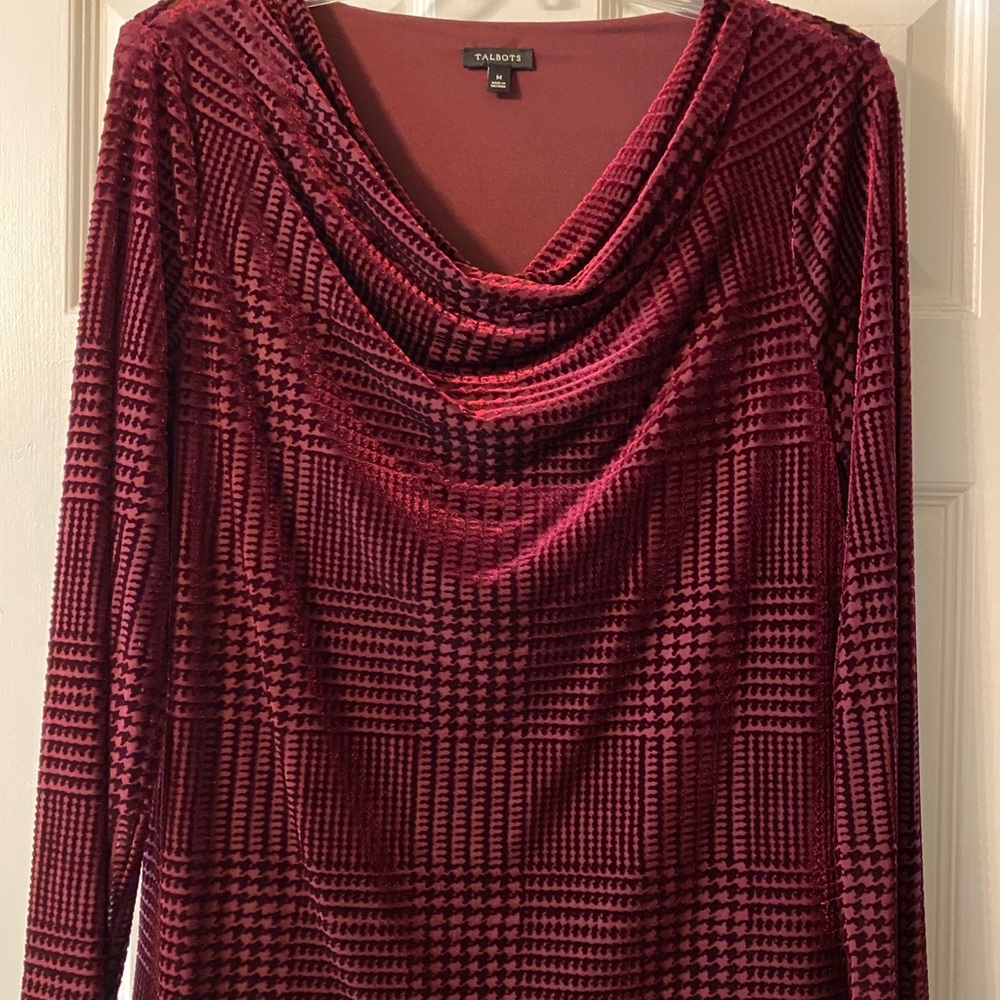 Talbots Burgundy Plaid Velour Blouse